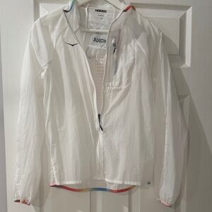 Hoka White Windbreaker with Rainbow Trim